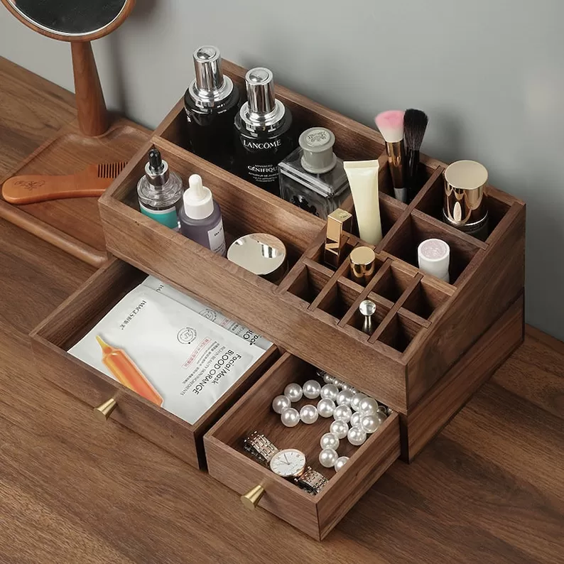 Hansimon Walnut Wood Large MakeUp Organizer Box | Hansimon