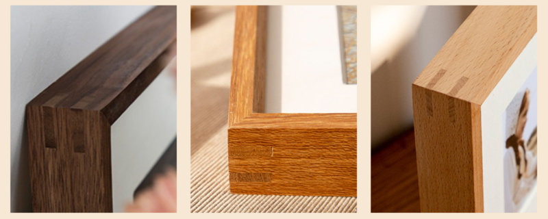 Comparison of walnut and teak picture frames with sample photos